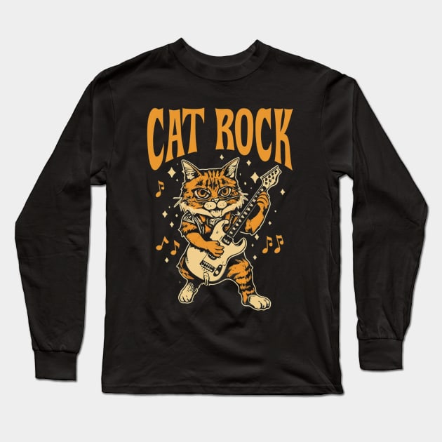 Cat rock Music Long Sleeve T-Shirt by Aldrvnd